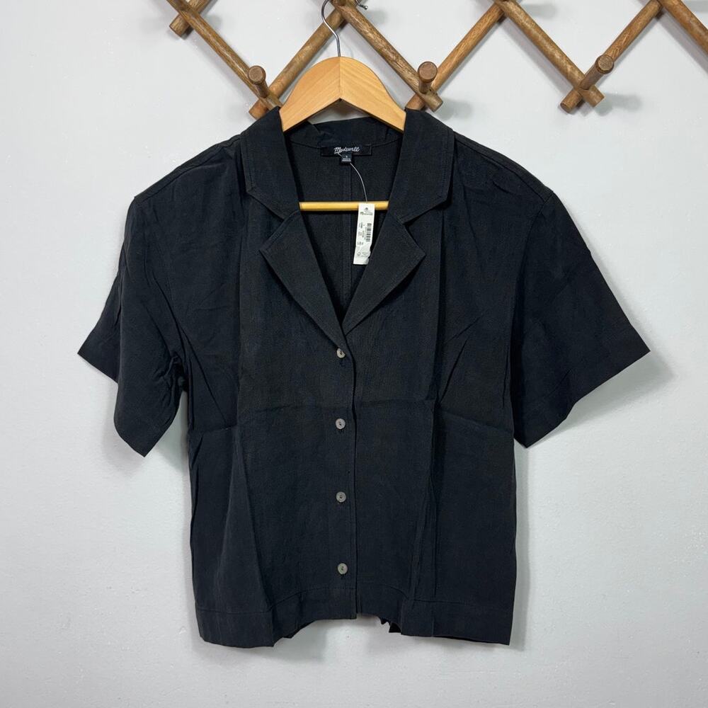 New Madewell Button-Front Resort Shirt in Lusterweave in True Black Size S - Picture 4 of 9